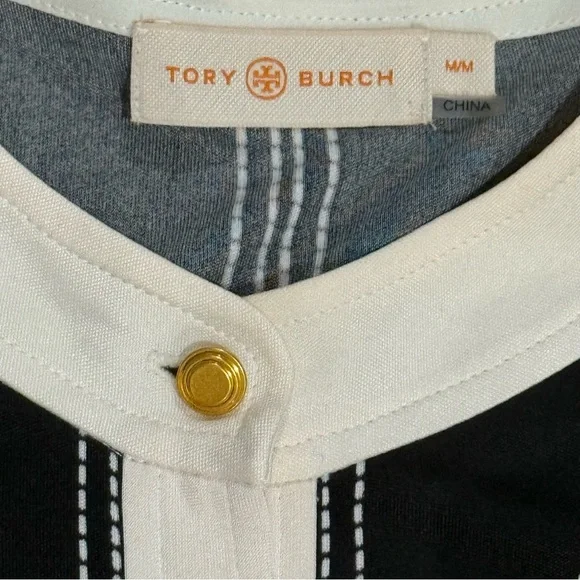 Tory Burch Anja Dress Women’s Medium Black Midi Silk Buttons Old Money Modest - Picture 3 of 11